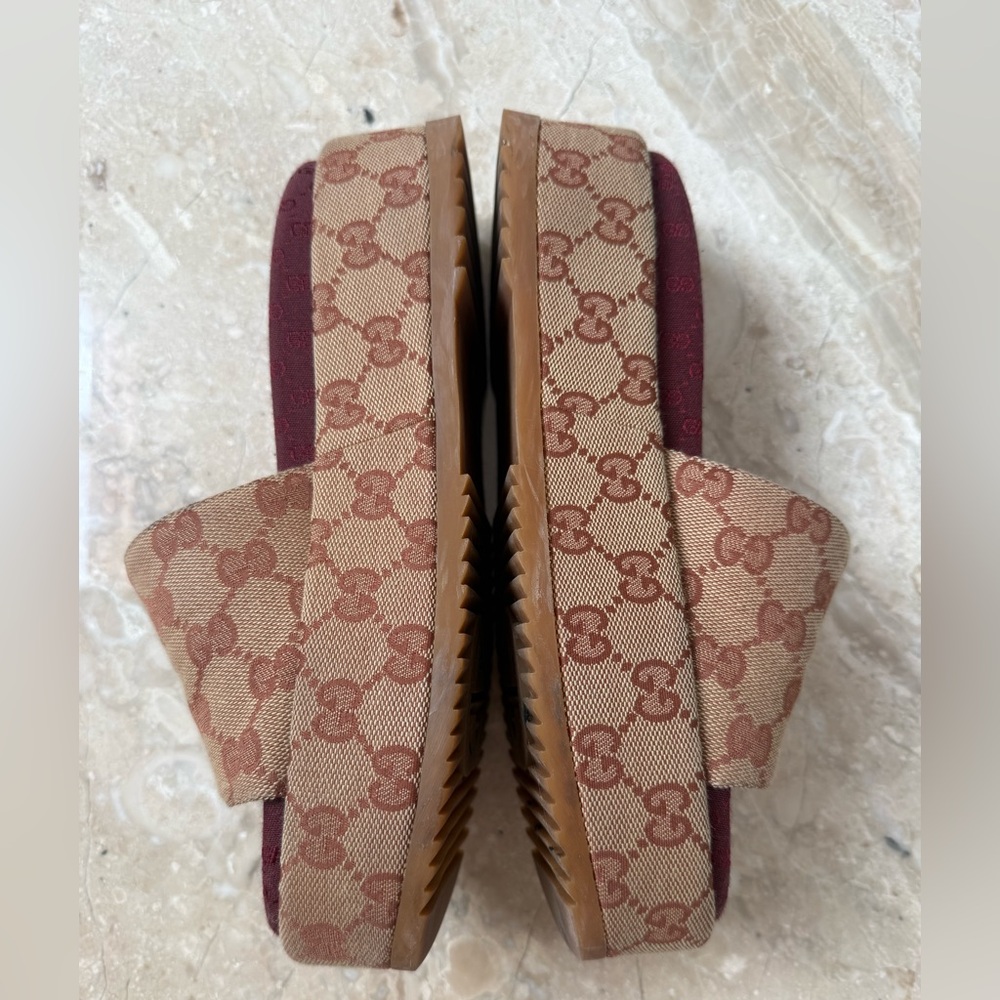 Gucci Angelina GG Canvas Flatform Slide Sandals Size 37 w/ Box - Picture 8 of 16